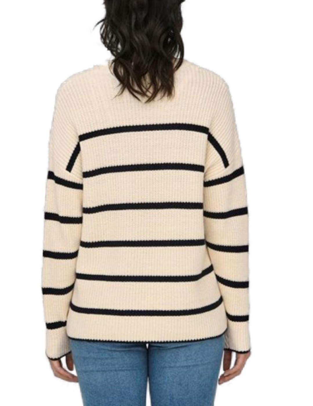 Jersey de punto Only Pernille beige raya negra para mujer