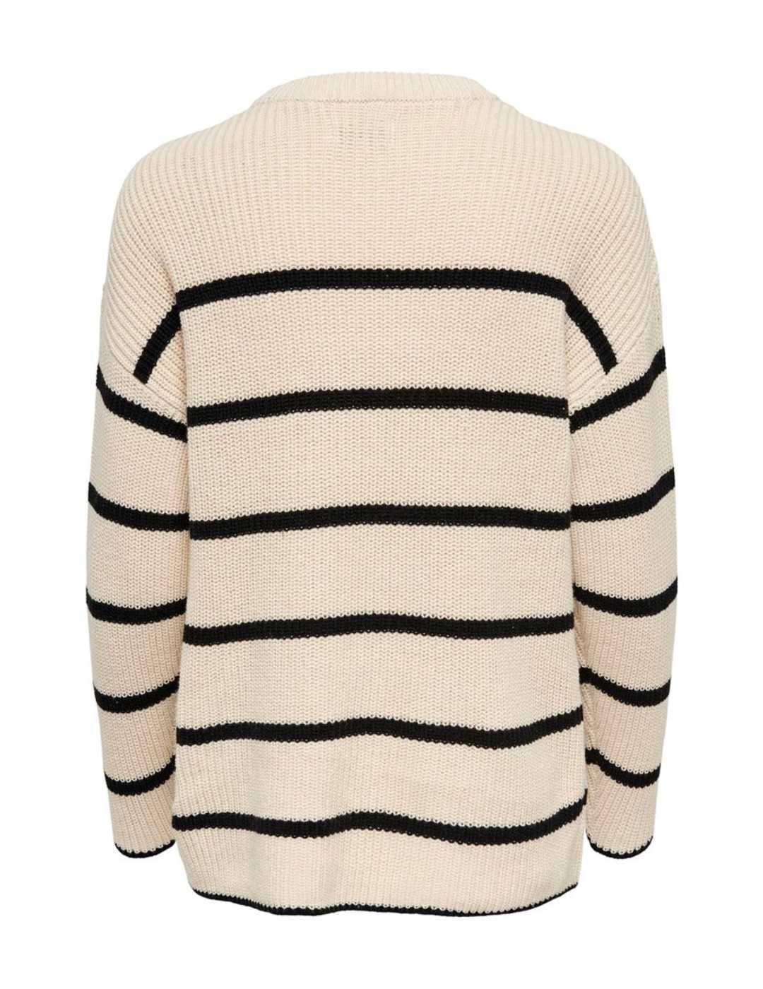 Jersey de punto Only Pernille beige raya negra para mujer