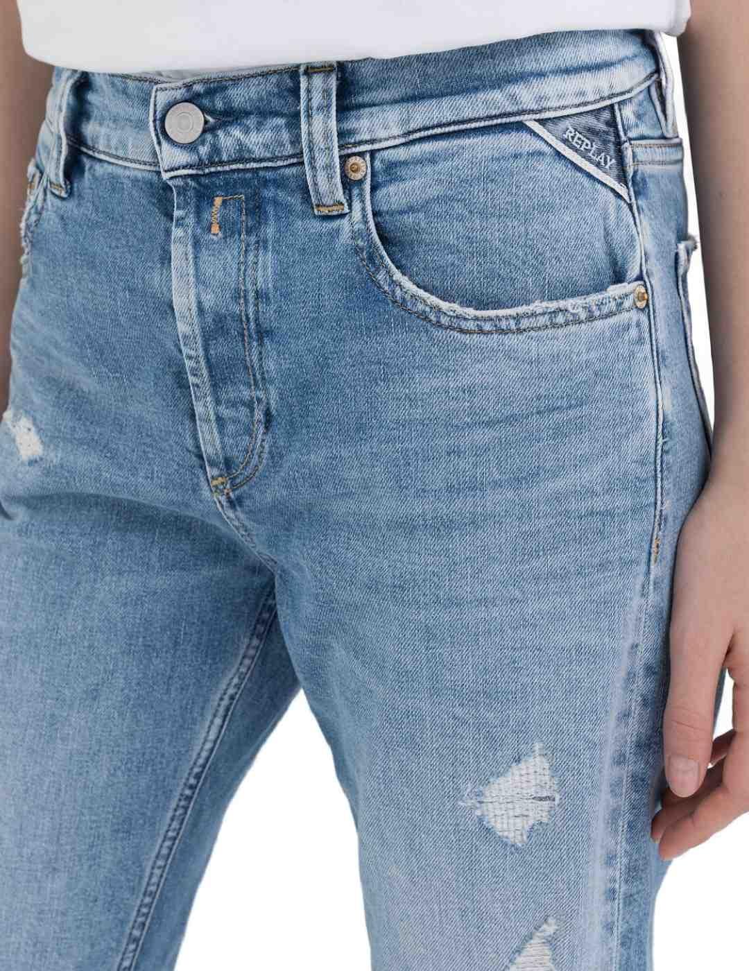 Pantalón vaquero Replay Maijke azul claro rotos para mujer