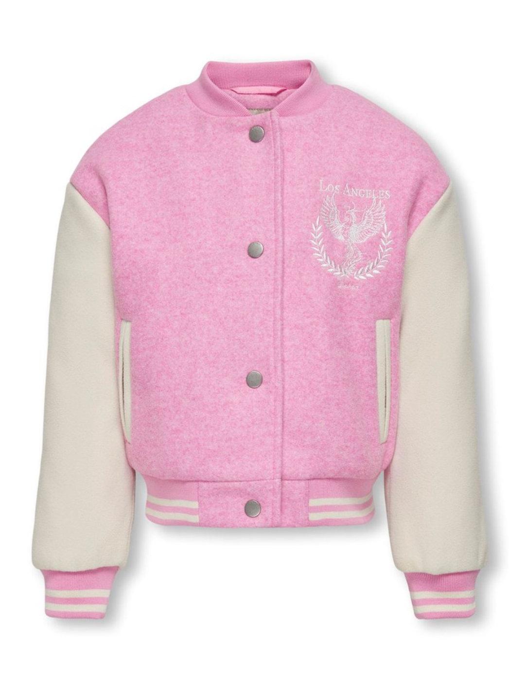 Chaqueta bomber Only Kids Nanvy rosa y beige para niña