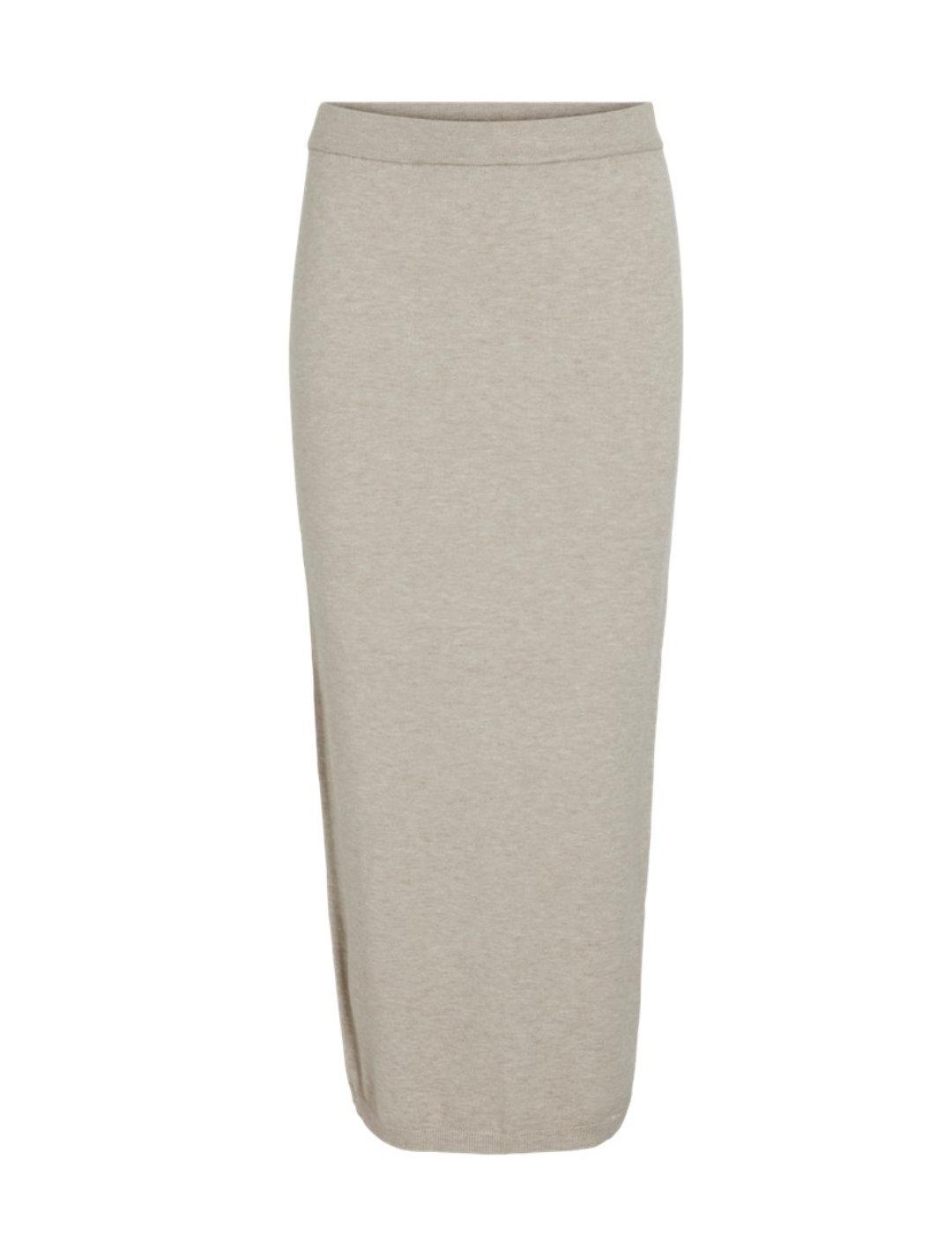 Falda midi Vila Comfy Midi de punto beige para mujer