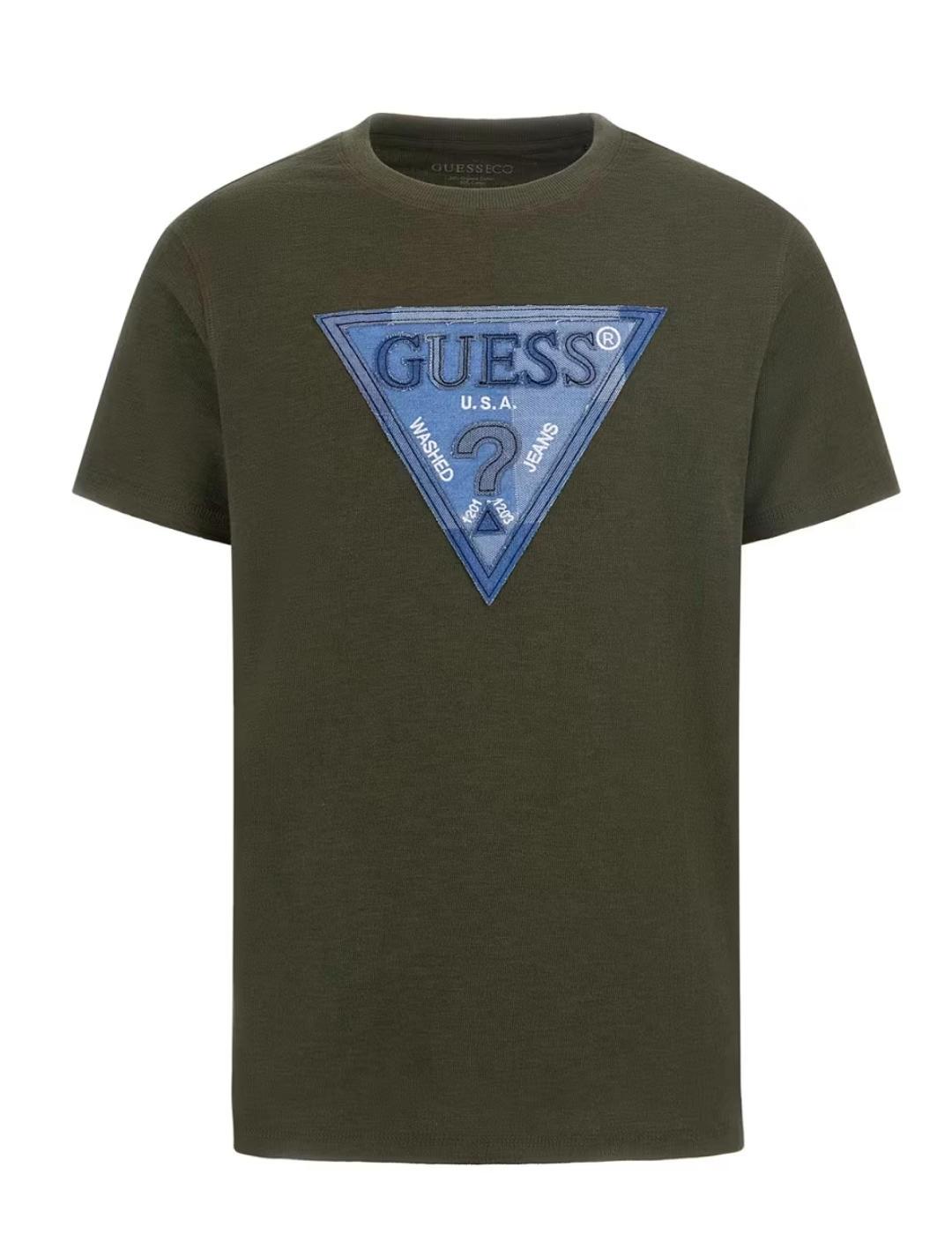 Camiseta Guess Triangle verde manga corta logotipo de hombre