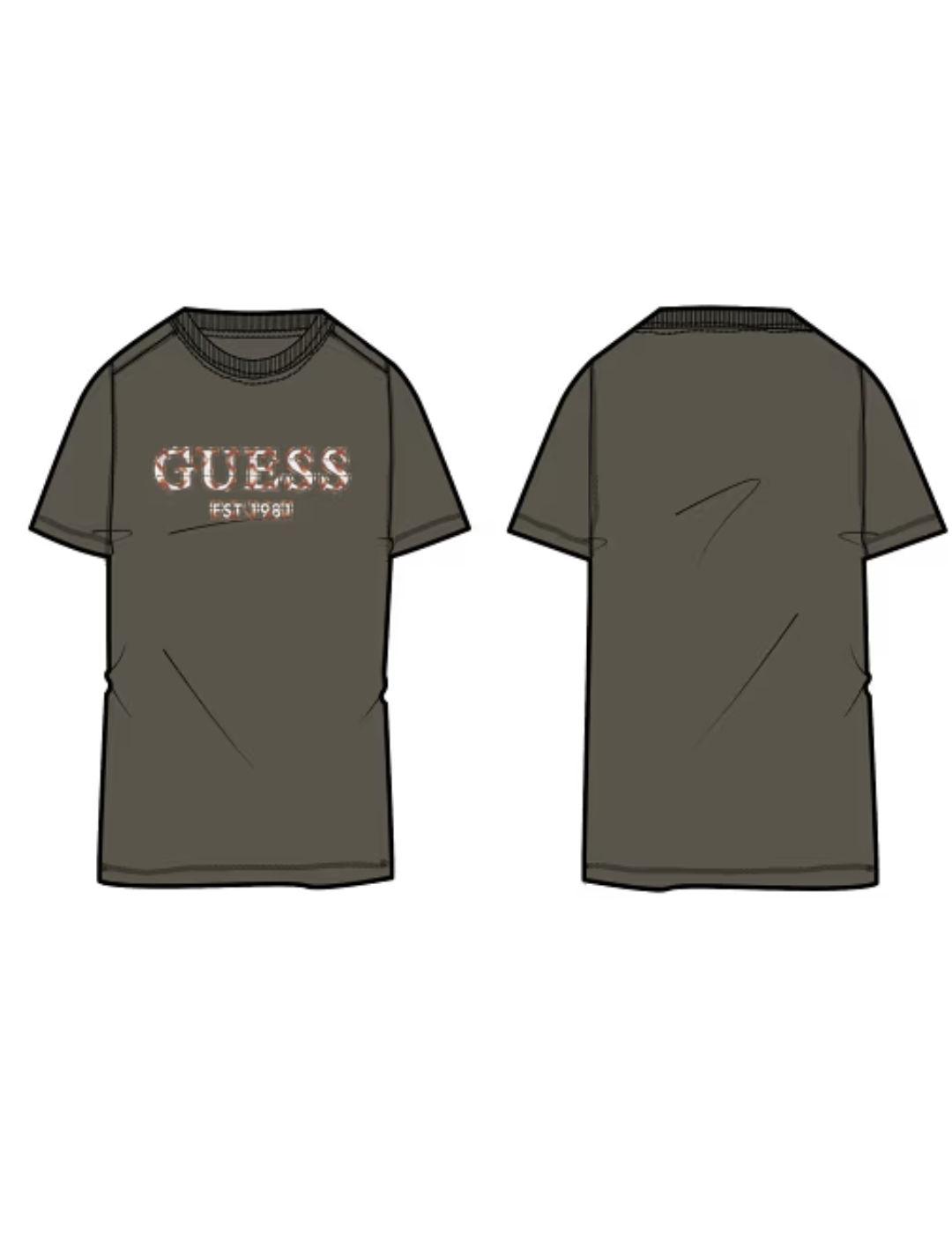 Camiseta Guess Logo verde militar manga corta para hombre