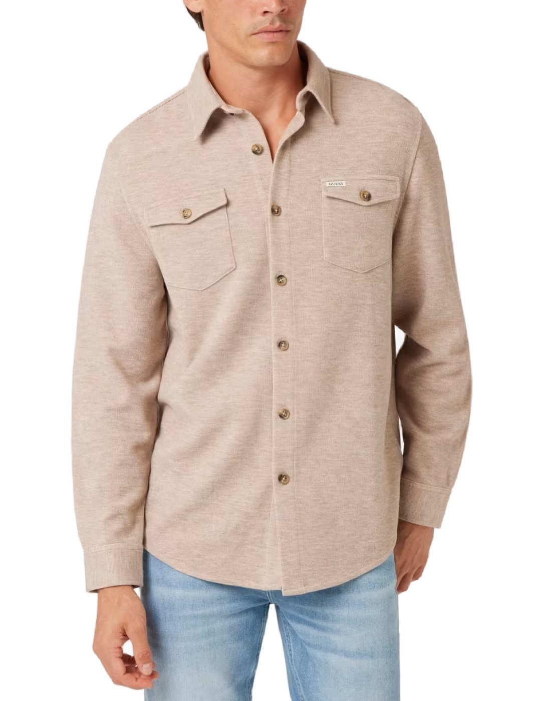 Camisa de lana Guess Collins beige manga larga para hombre