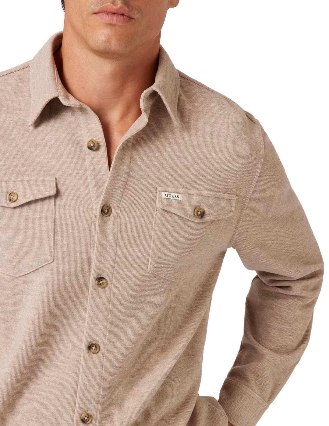 Camisa de lana Guess Collins beige manga larga para hombre