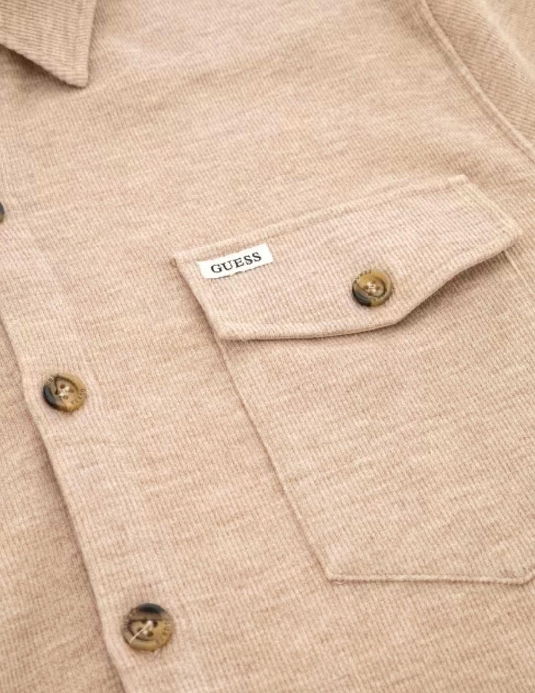 Camisa de lana Guess Collins beige manga larga para hombre