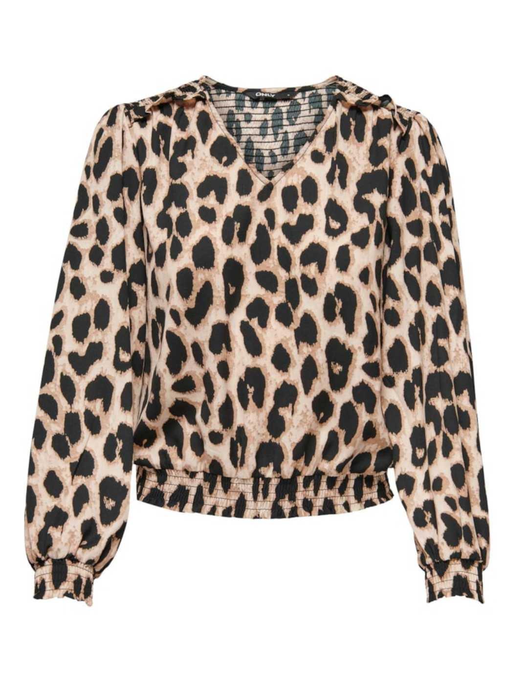 Blusa Only Tiana leopardo cuello pico regular fit para mujer