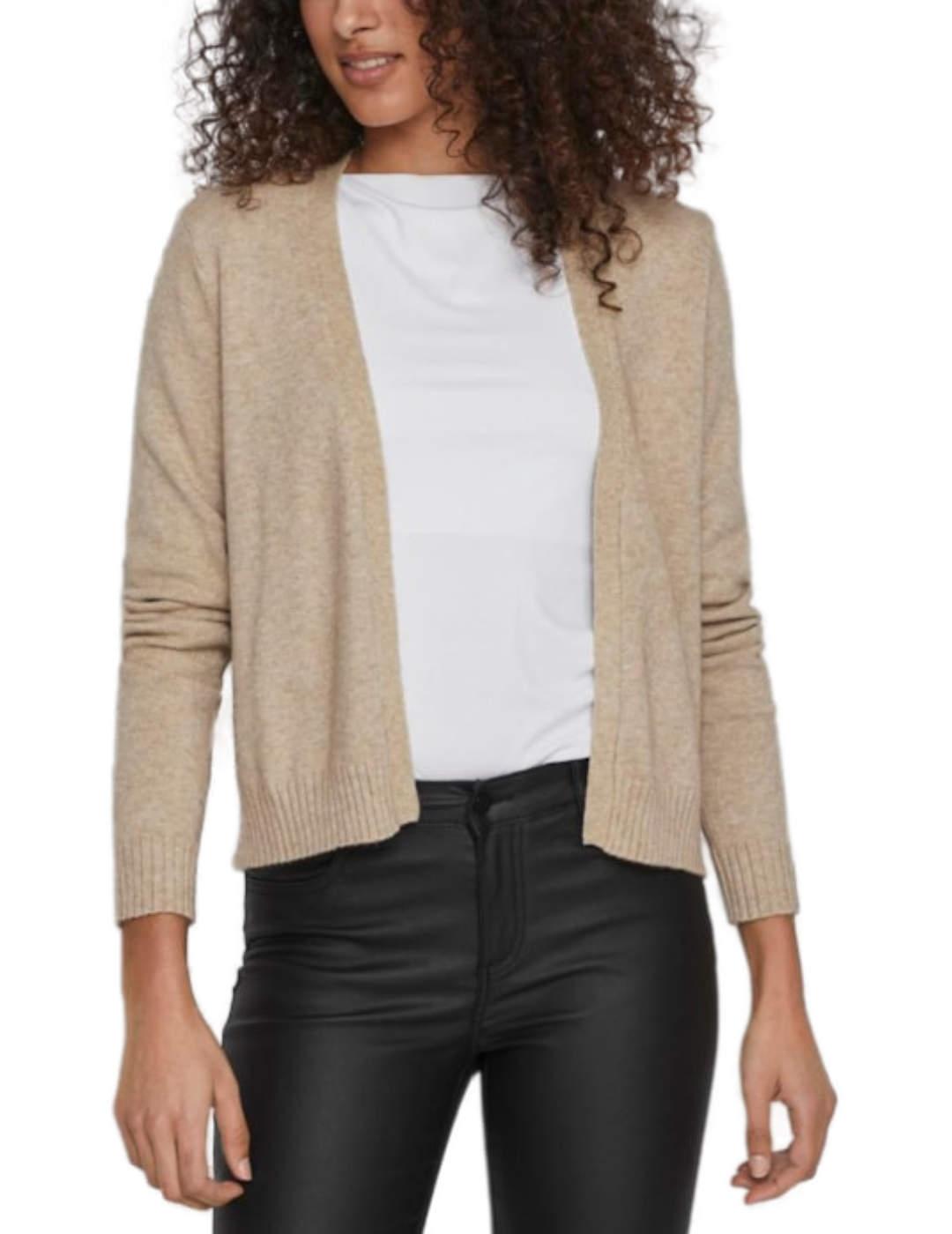 Chaqueta cárdigan Vila Ril de punto beige corto para mujer