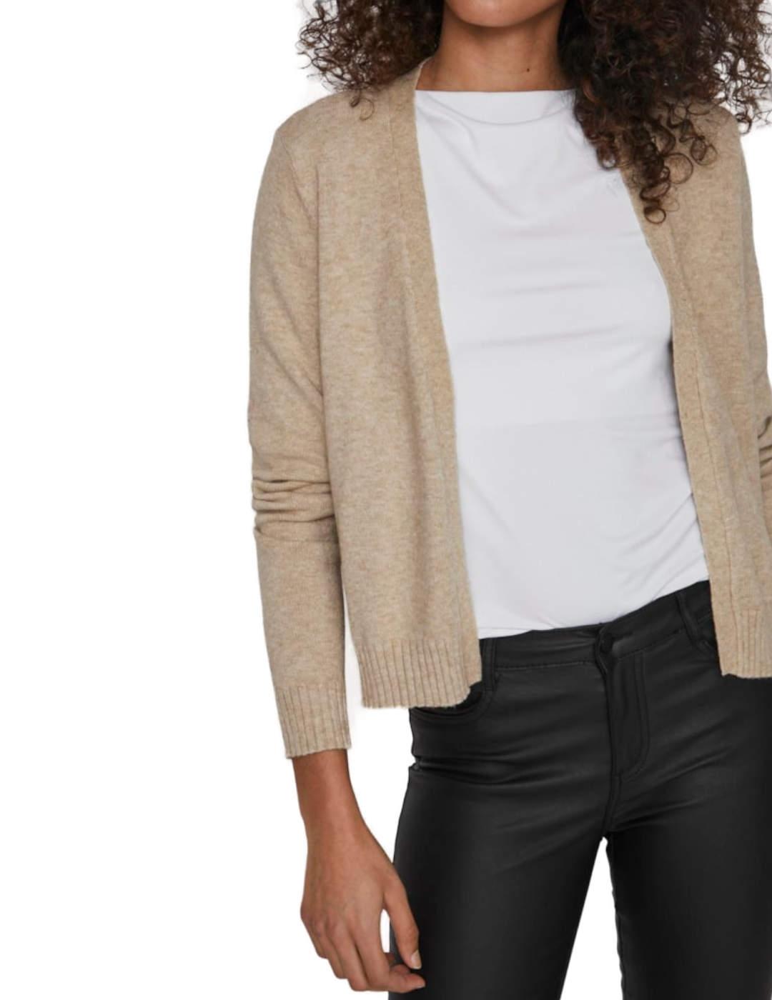 Chaqueta cárdigan Vila Ril de punto beige corto para mujer