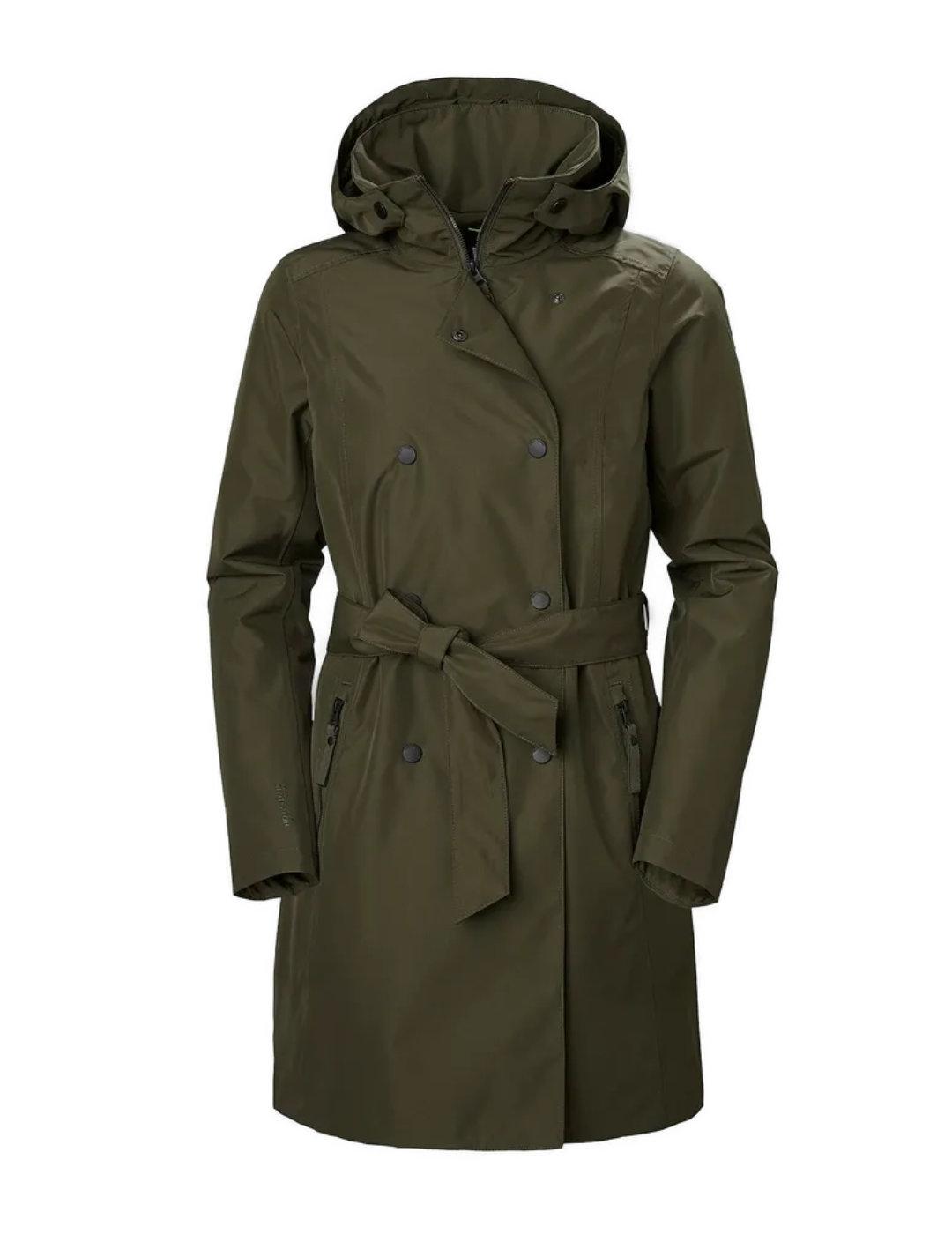 Gabardina impermeable Helly Hansen trench verde para mujer