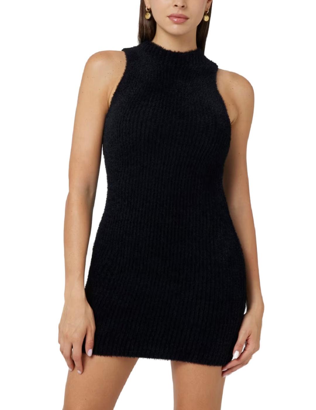 Vestido Guess Vero Fuzzy mini negro borreguillo para mujer