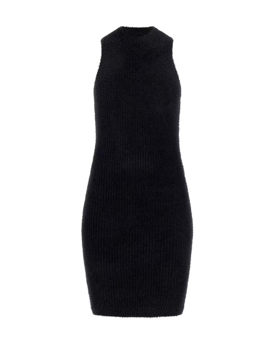 Vestido Guess Vero Fuzzy mini negro borreguillo para mujer