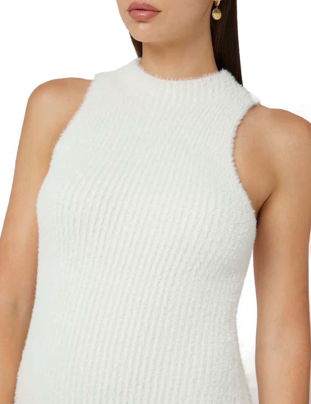 Vestido Guess Vero Fuzzy mini blanco borreguillo para mujer