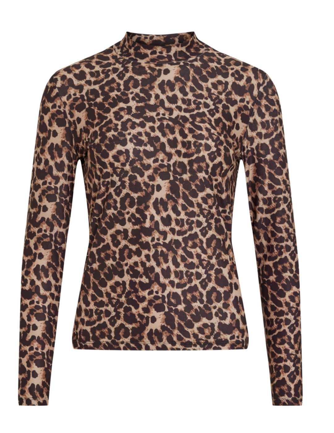 Camiseta Vila Leoda manga larga leopardo regular para mujer