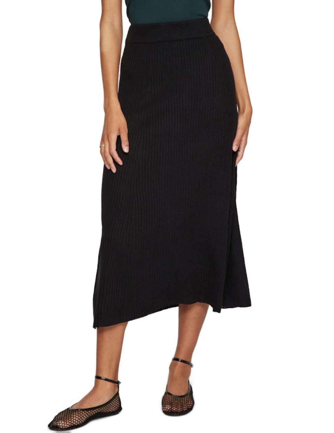 Falda midi Vila Olina negro de punto para mujer