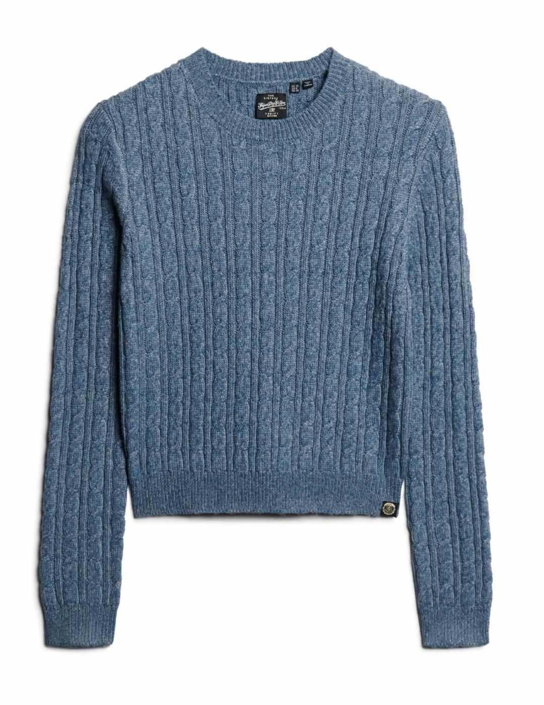 Jersey de punto Superdry azul trenzado oscuro para mujer