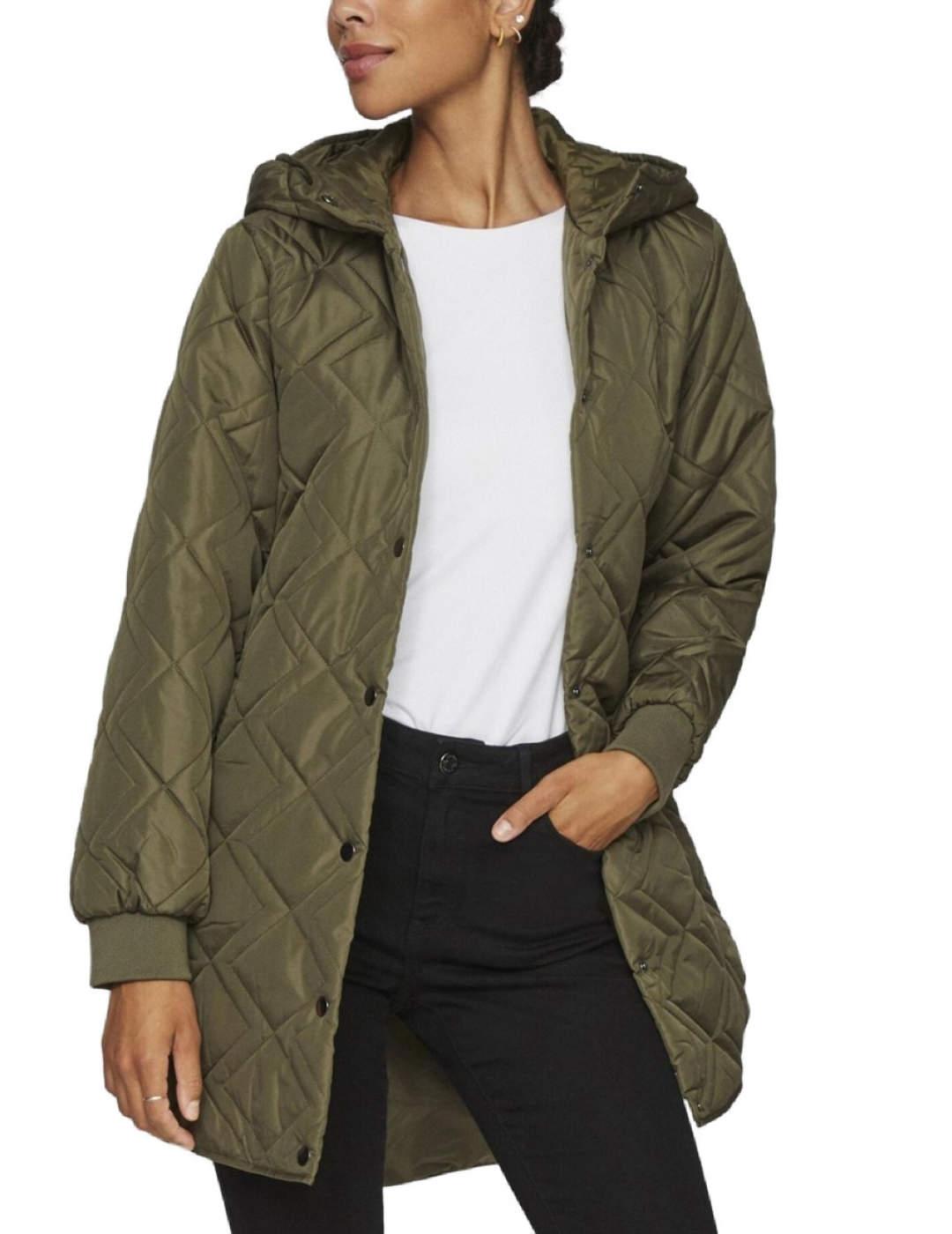 Abrigo largo Vila Jade acolchado verde militar para mujer