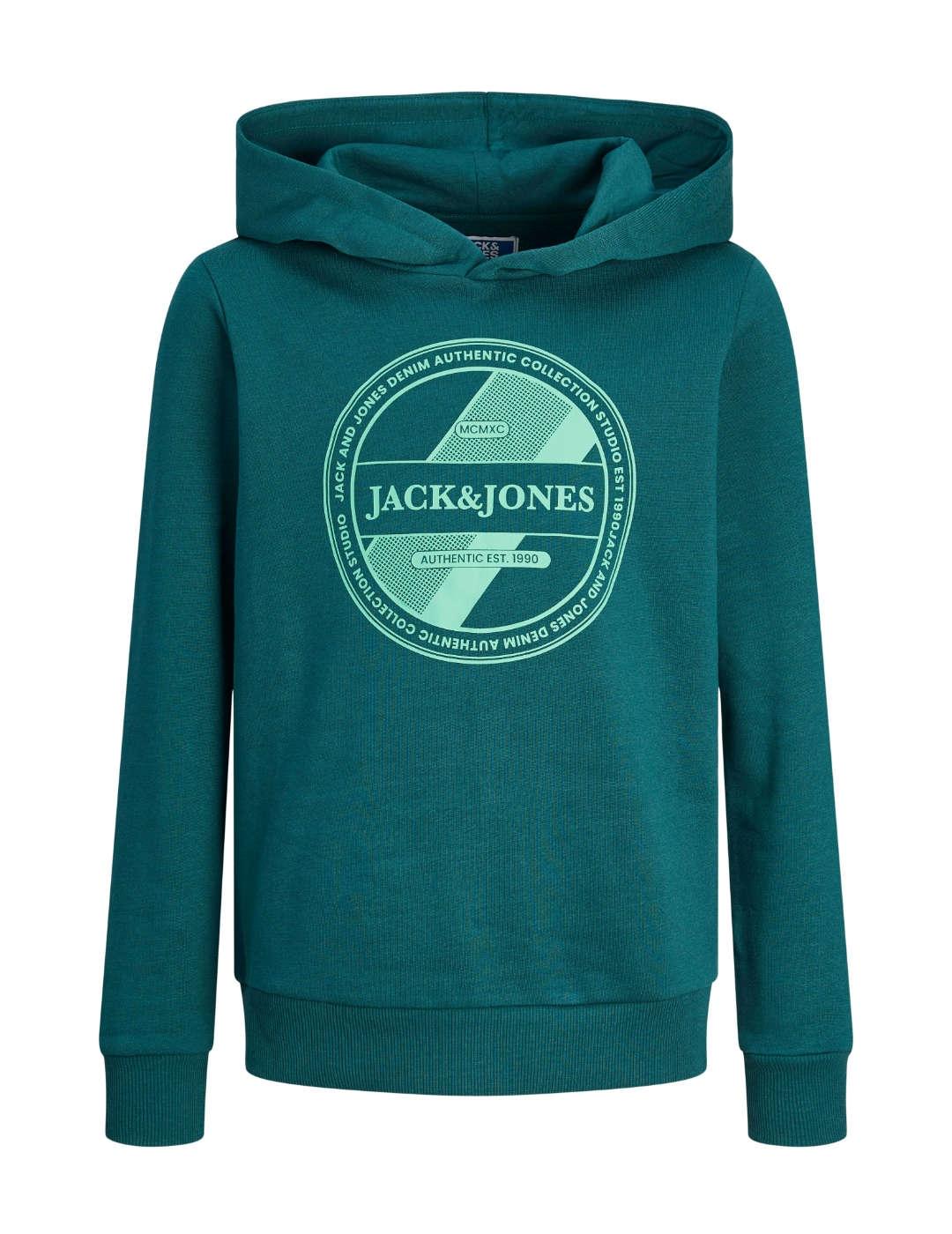 Sudadera Jack&Jones Junior Rio turquesa con capucha de niño