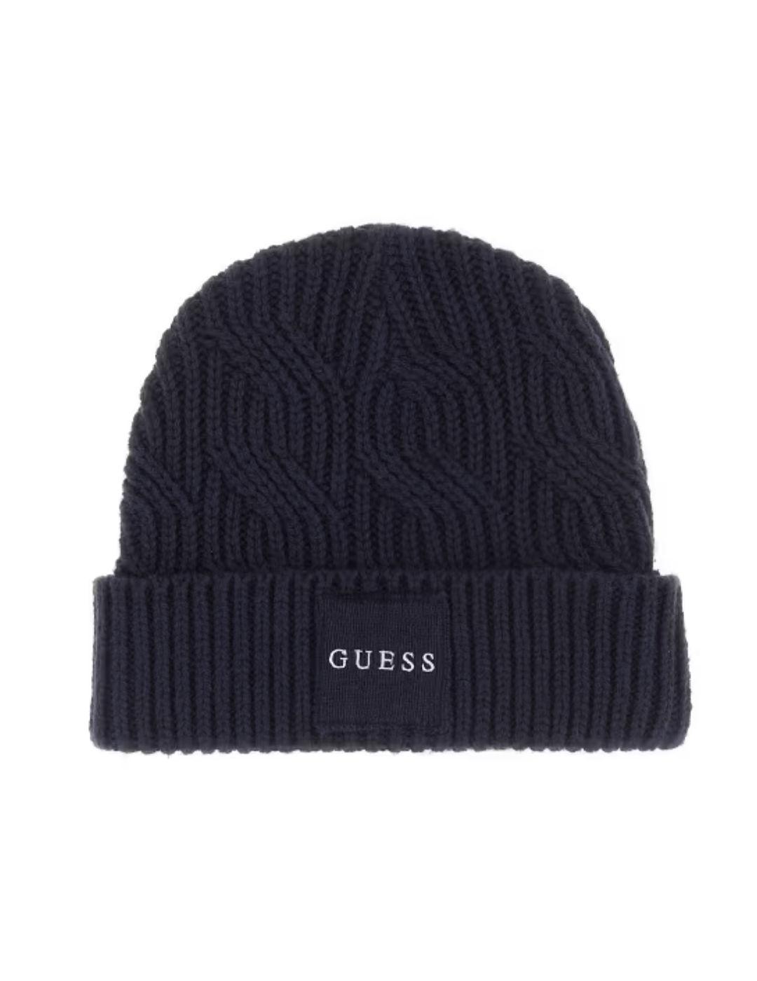 Gorro Guess Cable azul marino de lana trenzada para hombre