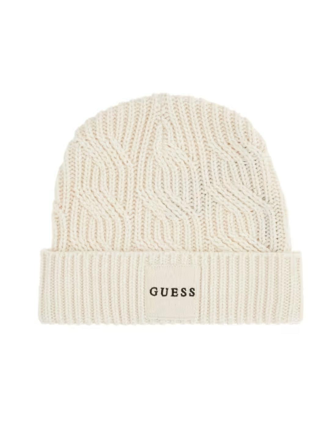 Gorro Guess Cable blanco roto de lana trenzada para hombre