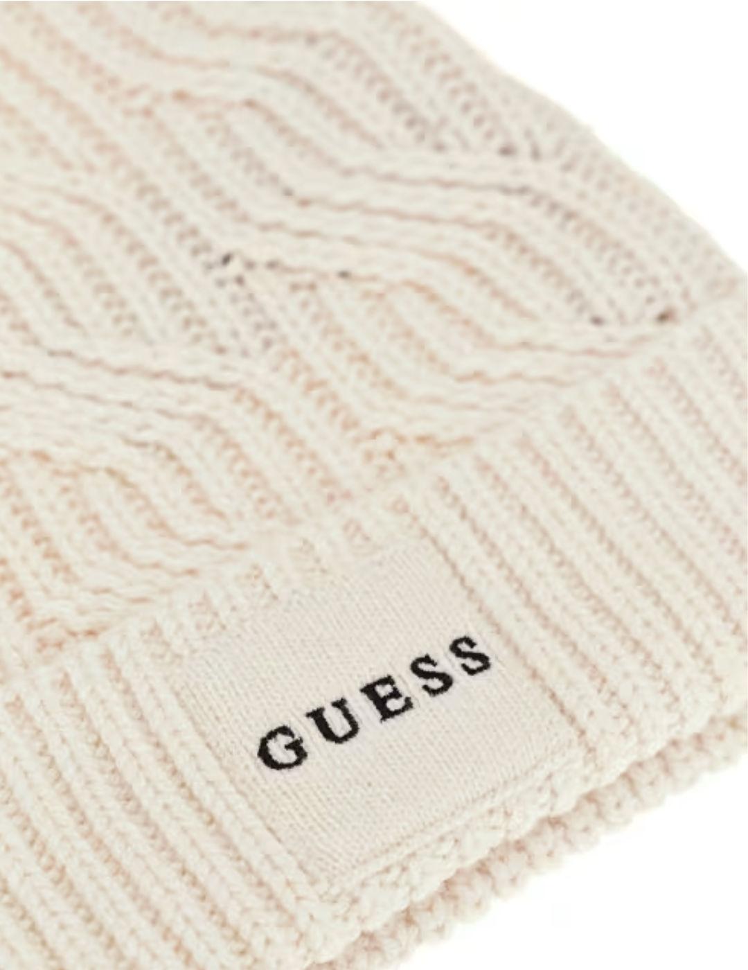 Gorro Guess Cable blanco roto de lana trenzada para hombre