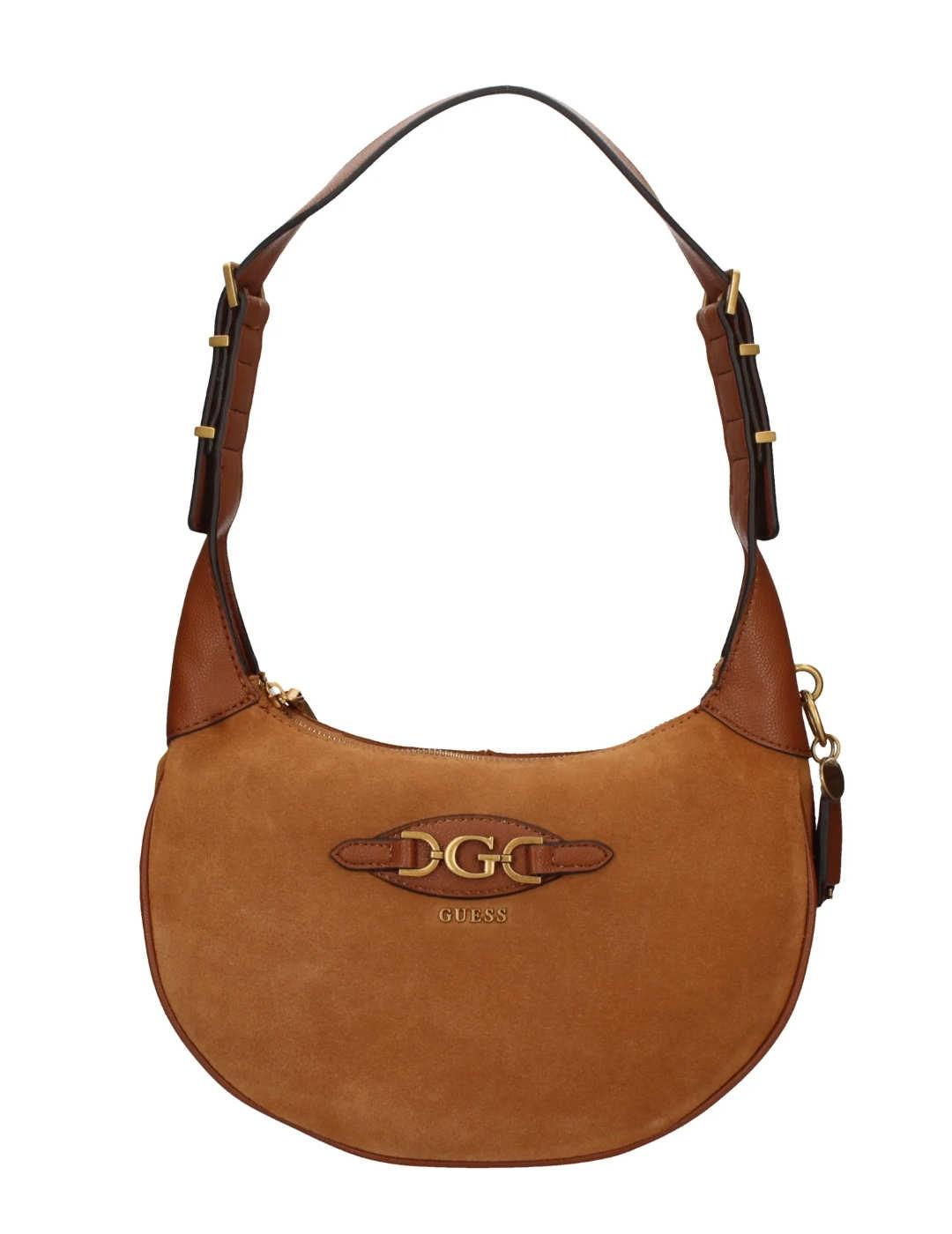 Bolso Guess Malva Hobo camel medialuna de serraje para mujer