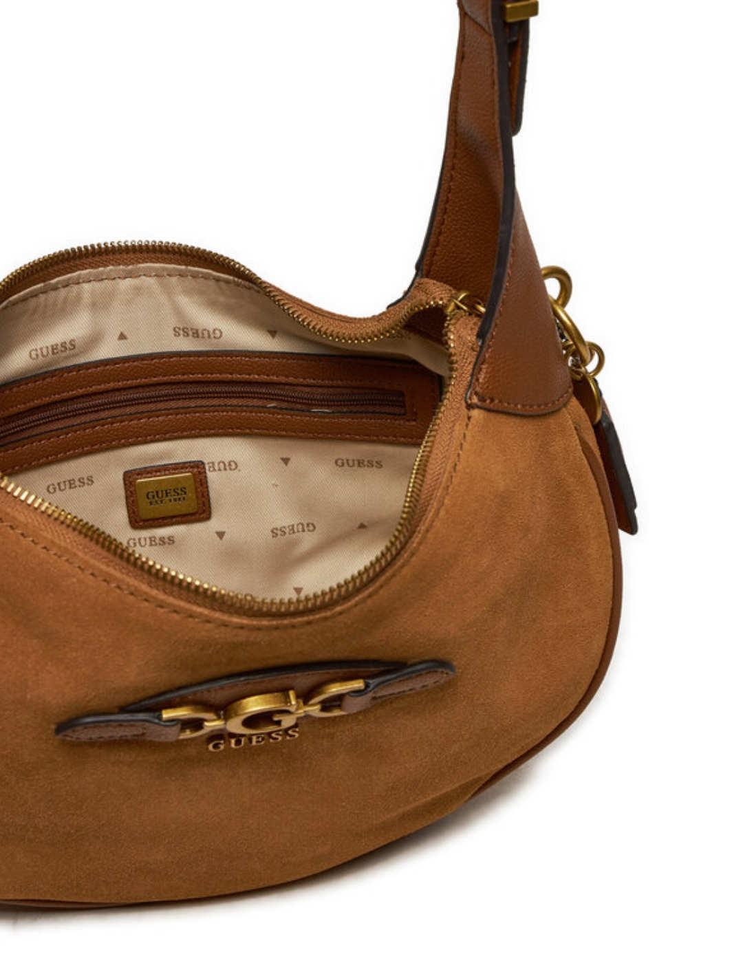 Bolso Guess Malva Hobo camel medialuna de serraje para mujer