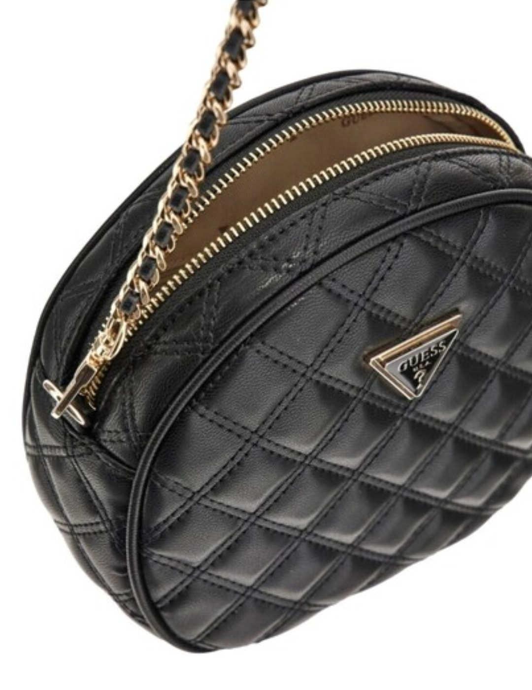 Bolso Guess Giully circular negro bandolera guateado mujer