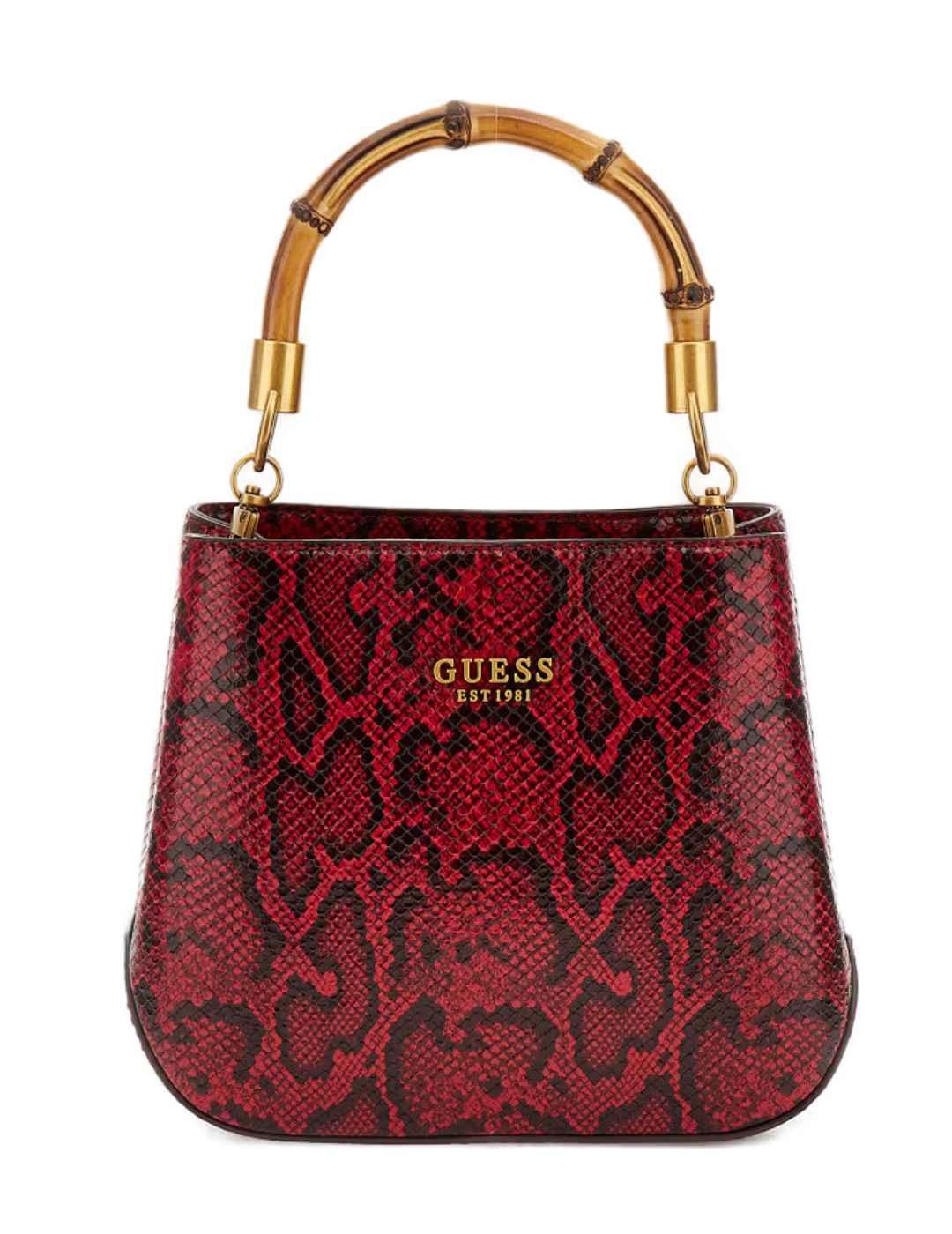 Bolso Guess Eire Bucket serpiente rojo bandolera para mujer