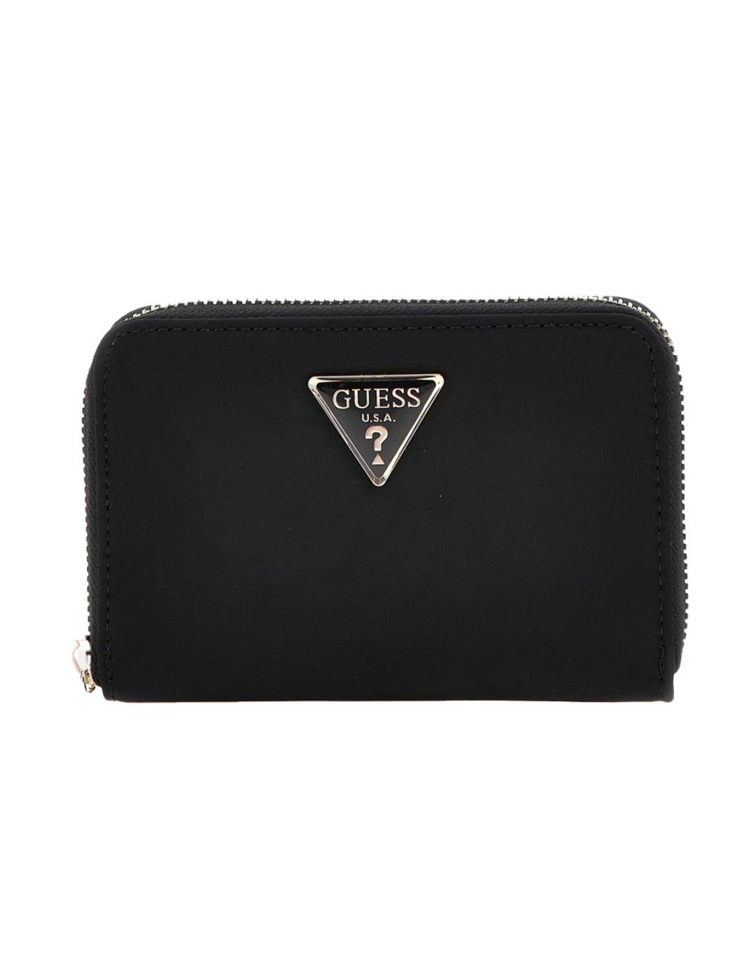 Cartera Guess Eco Gemma negro y dorado con cremallera mujer