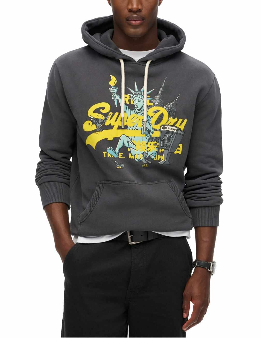 Sudadera Superdry New York gris con capucha para hombre