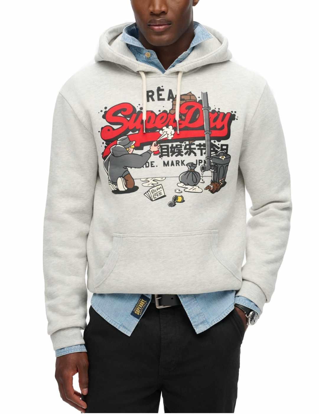 Sudadera Superdry New York gris claro con capucha de hombre