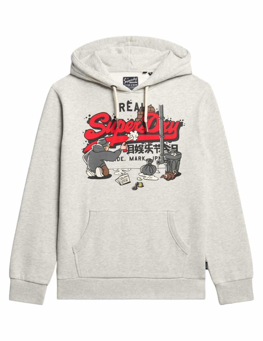 Sudadera Superdry New York gris claro con capucha de hombre