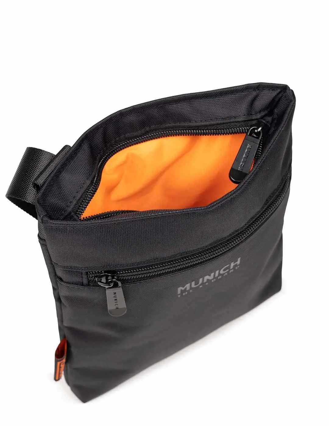 Bandolera Munich negra y naranja ajustable para hombre