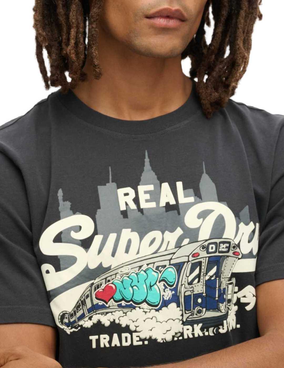 Camiseta Superdry New York negro manga corta para hombre