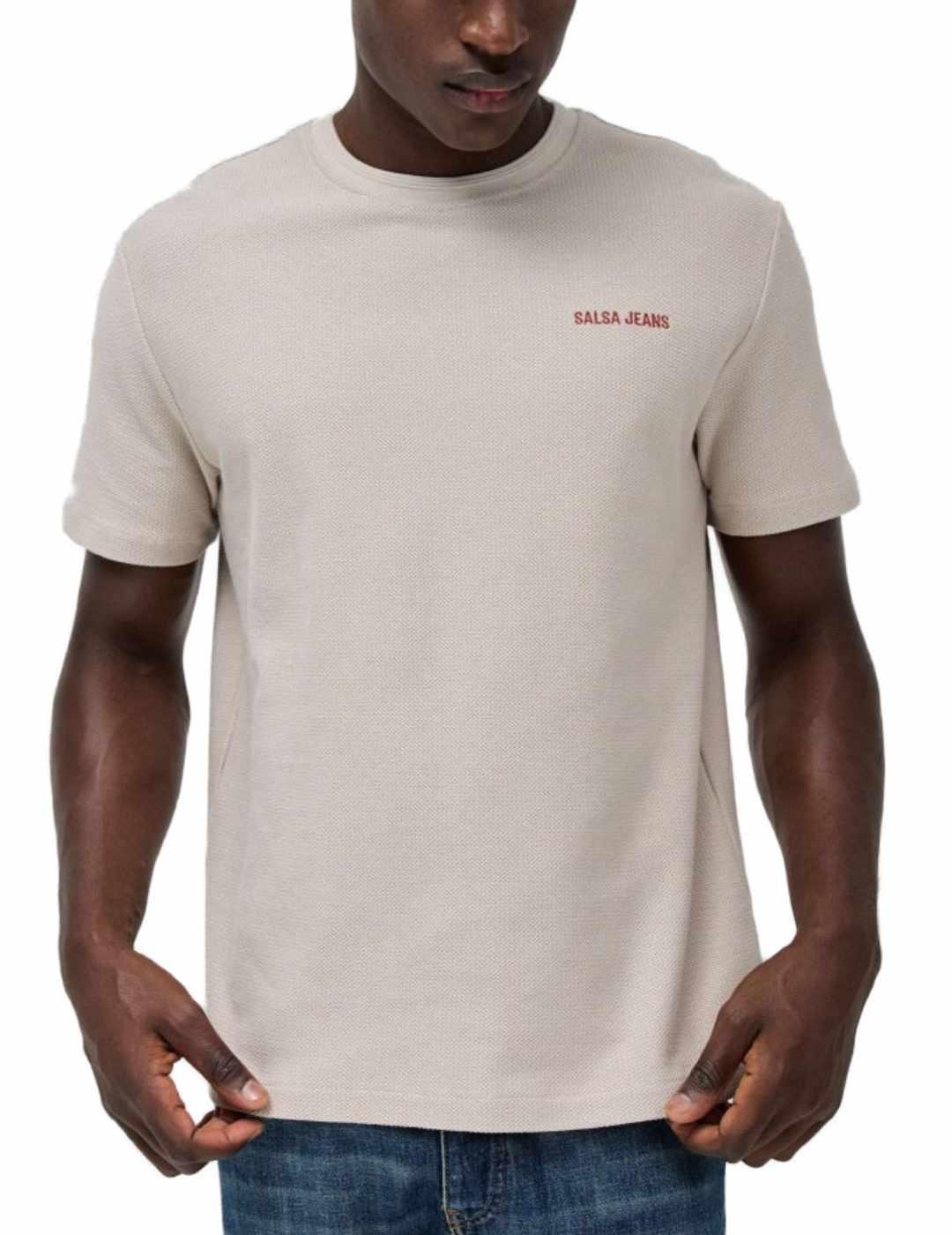 Camiseta Salsa regular beige logotipo manga corta de hombre