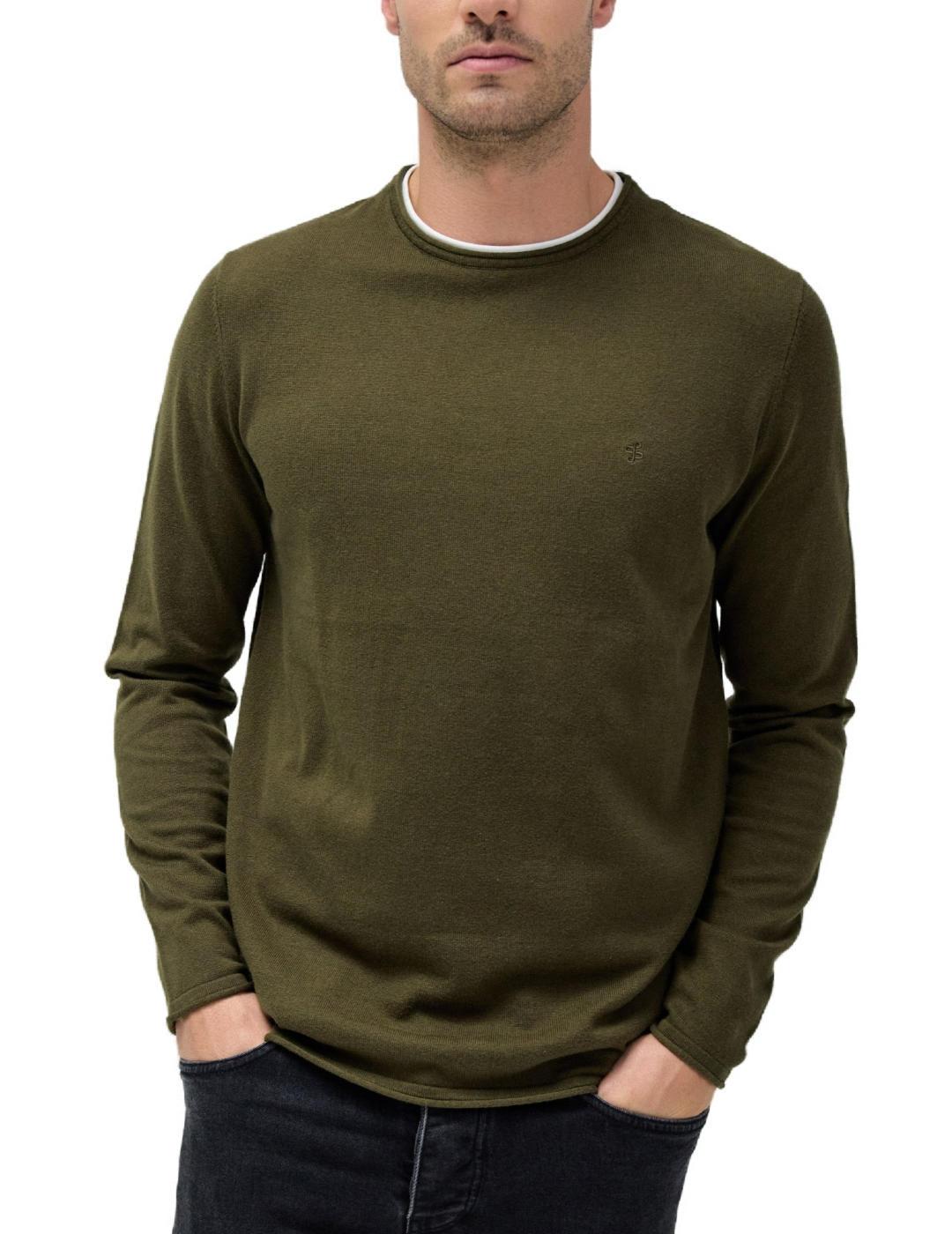 Jersey Salsa punto verde militar cuello camiseta para hombre