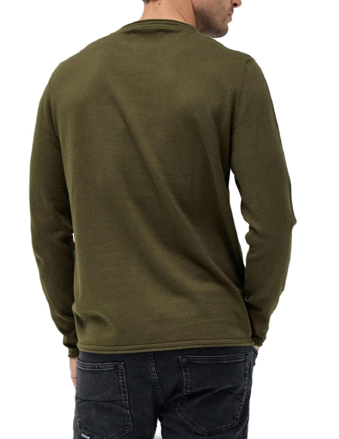 Jersey Salsa punto verde militar cuello camiseta para hombre