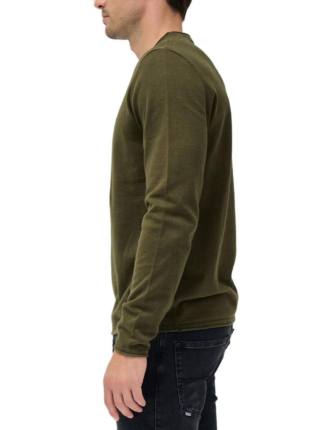 Jersey Salsa punto verde militar cuello camiseta para hombre