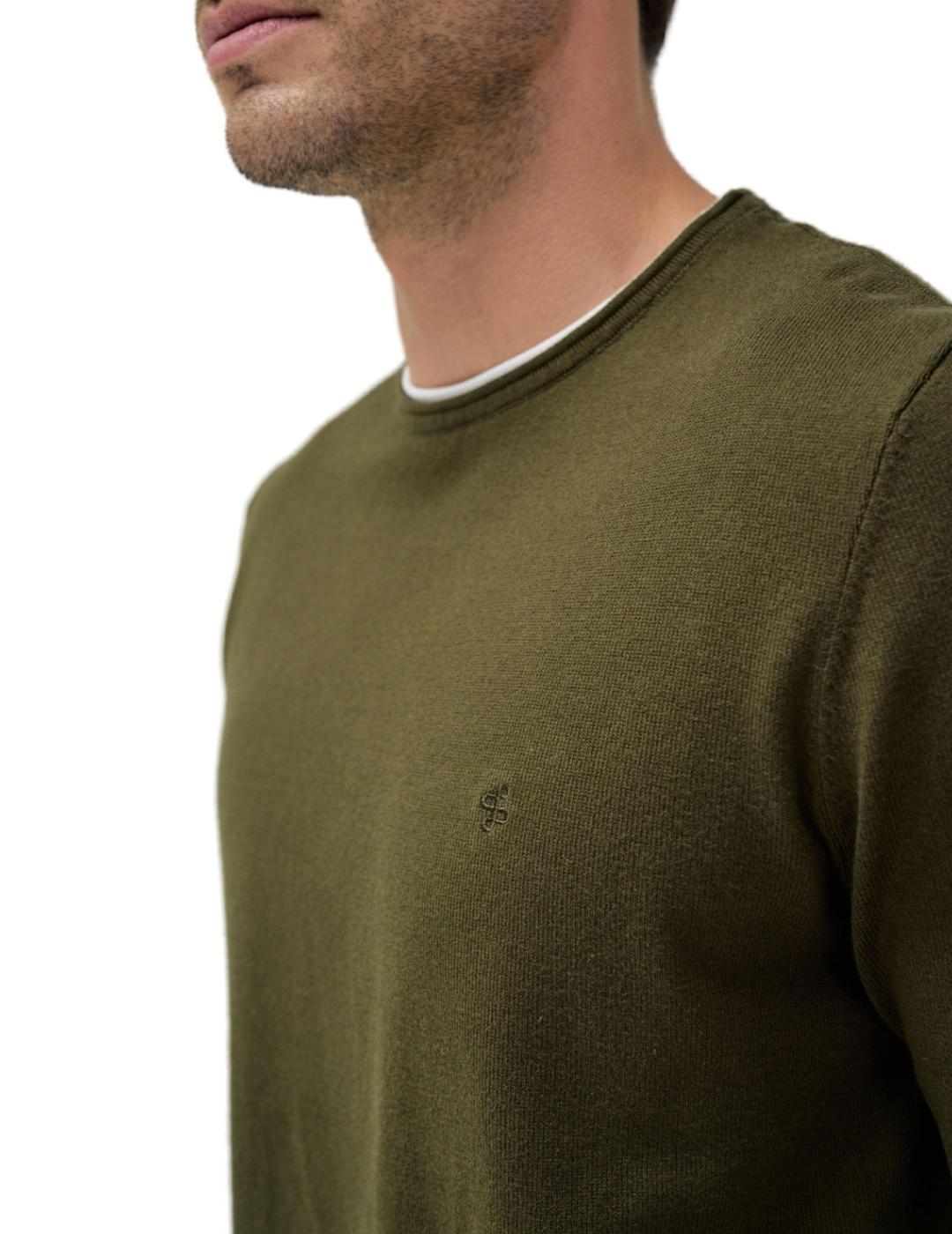 Jersey Salsa punto verde militar cuello camiseta para hombre