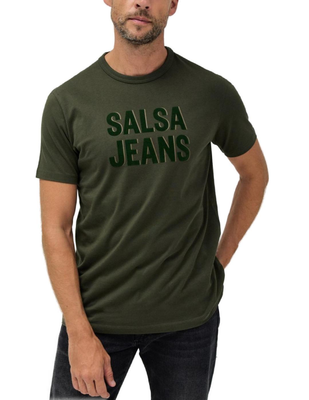 Camiseta Salsa slim fit verde manga corta logo para hombre