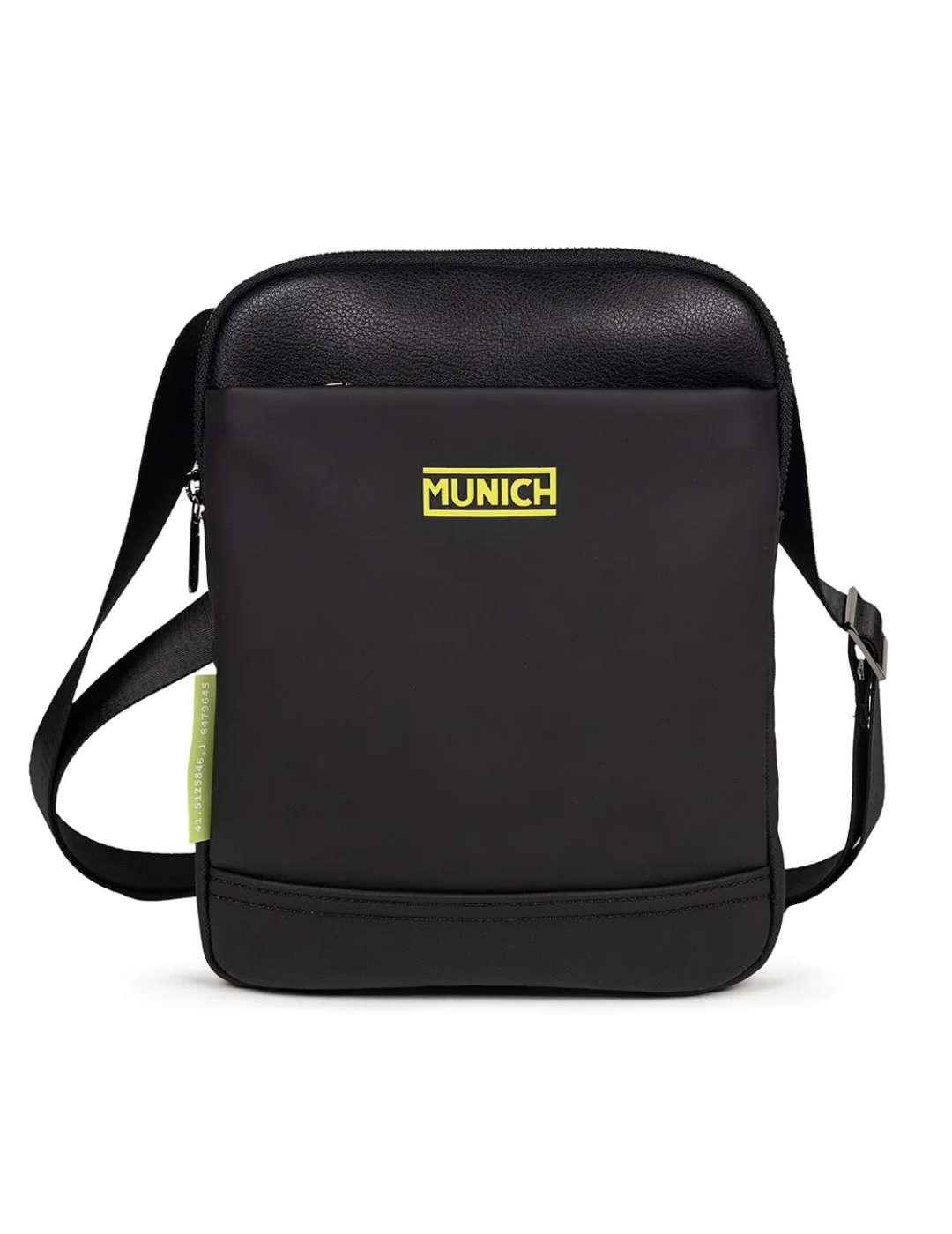 Bandolera Munich negra logotipo flúor mediana para hombre