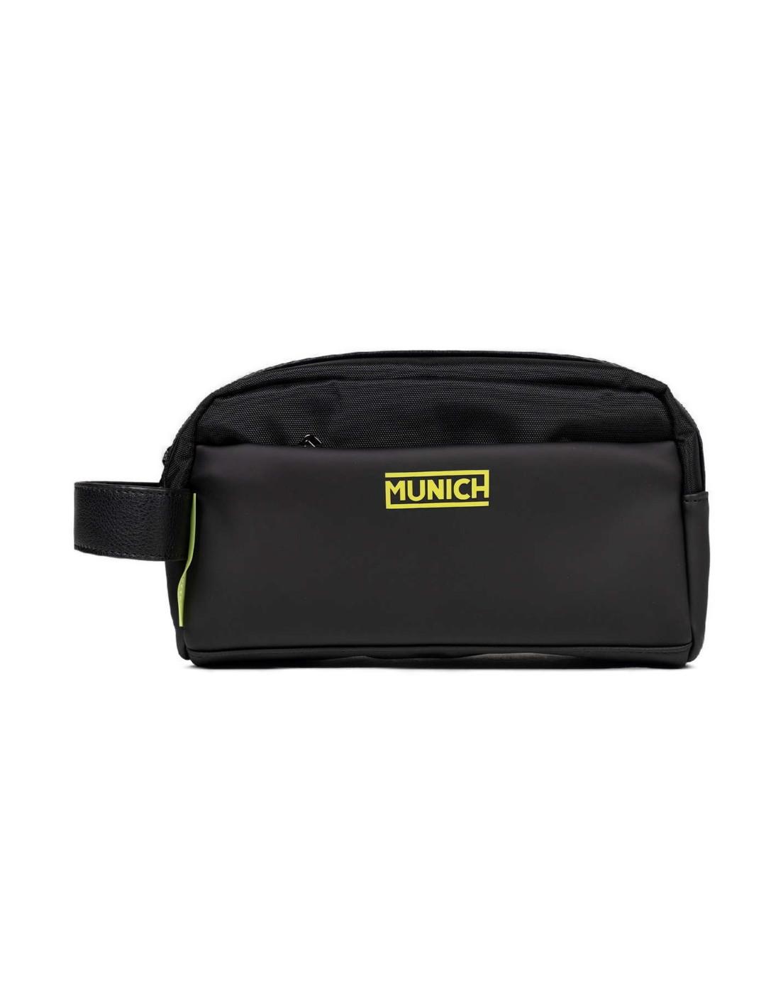 Neceser Munich Jungle negro verde flúor con asa de hombre