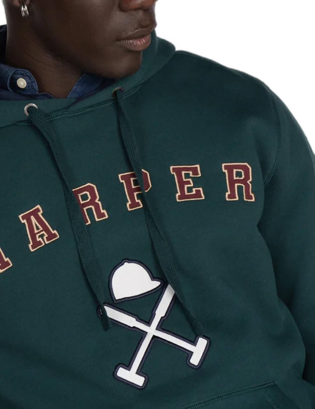 Sudadera Harper Retro capucha verde oscuro y capucha hombre