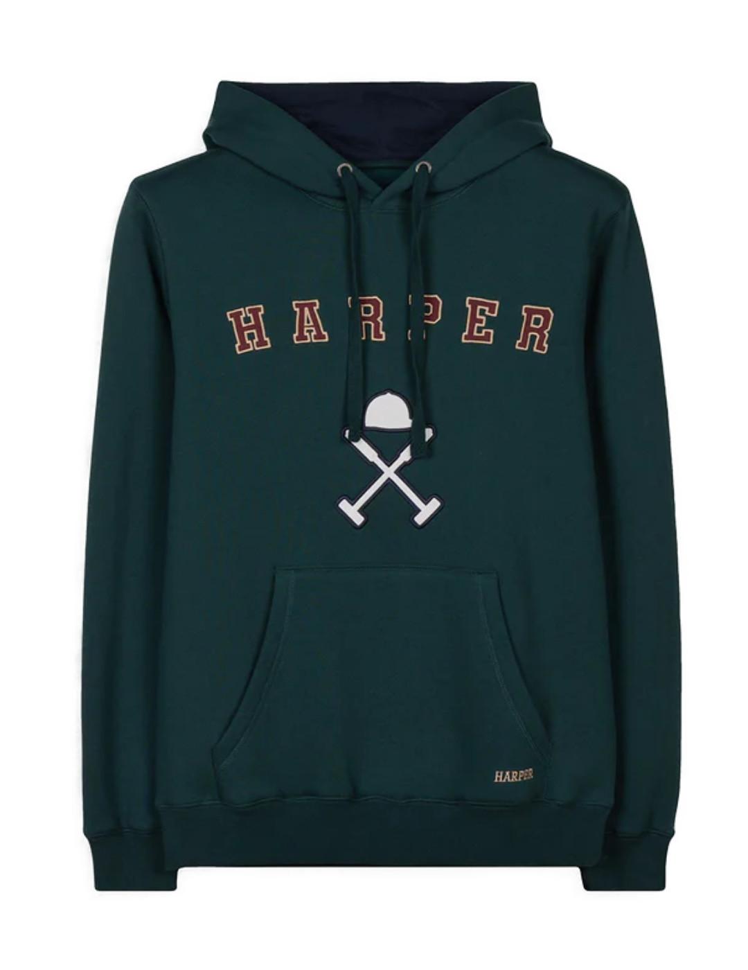 Sudadera Harper Retro capucha verde oscuro y capucha hombre