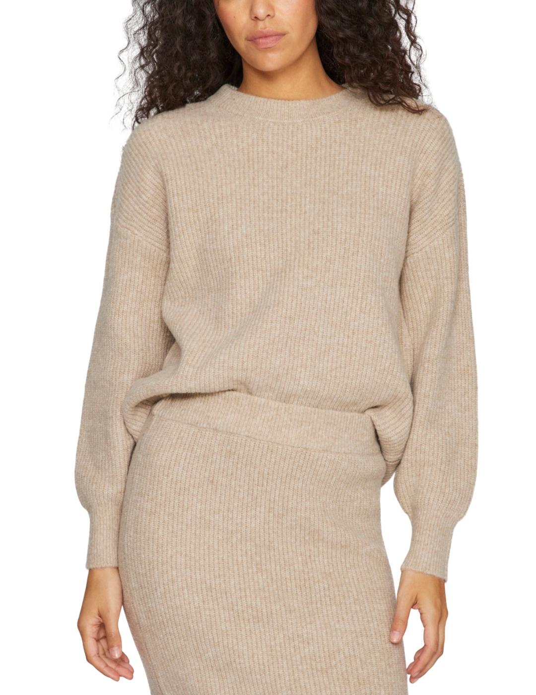 Jersey Vila Kachel punto beige de lana para mujer