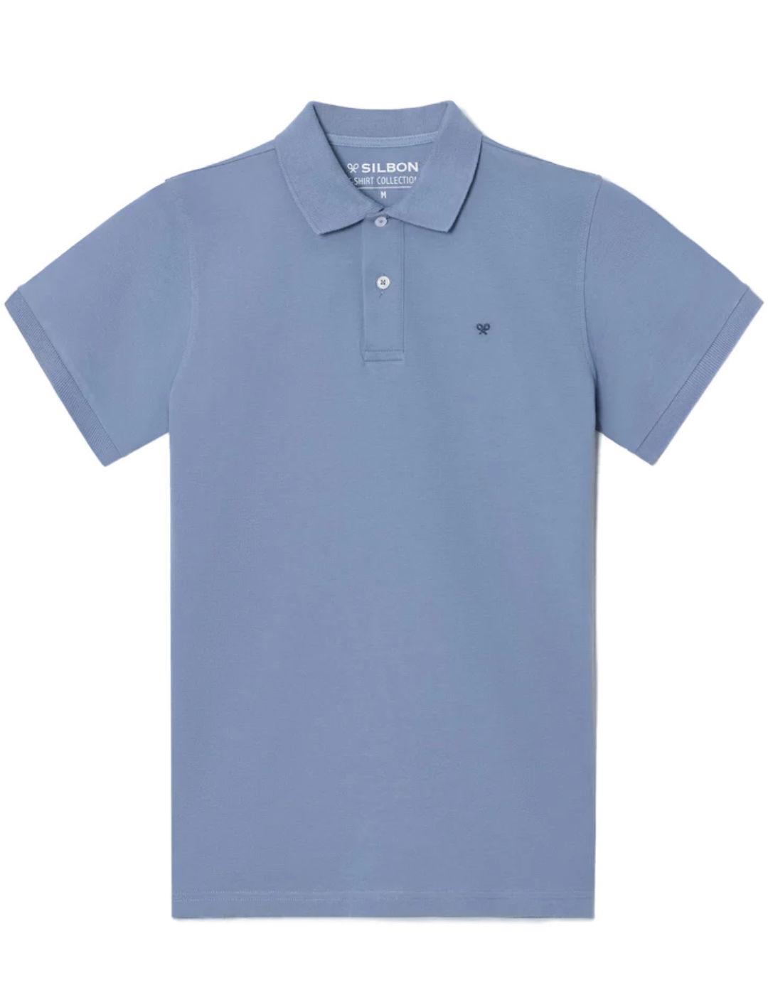 Polo Silbon clásico liso azul logo manga corta para hombre