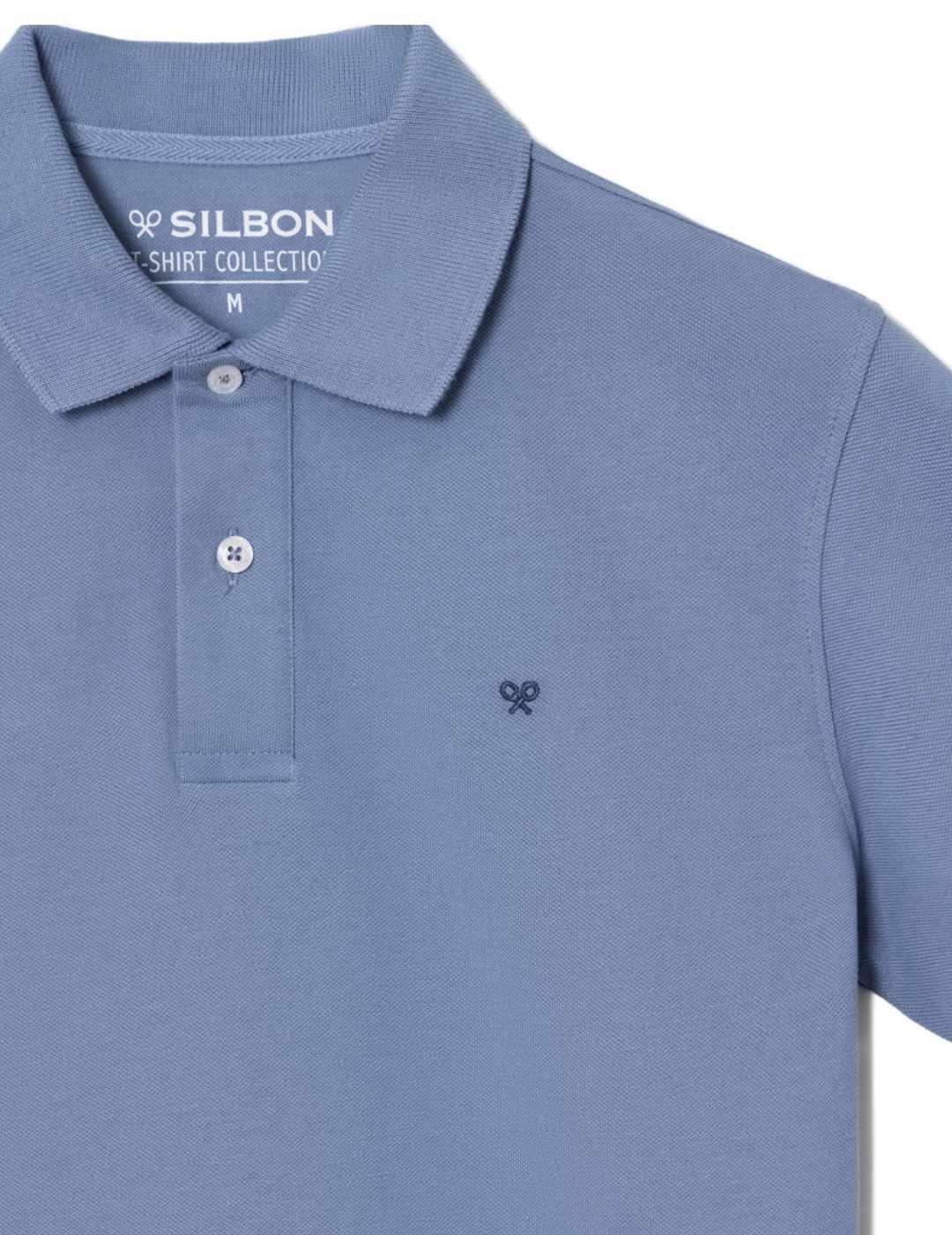 Polo Silbon clásico liso azul logo manga corta para hombre