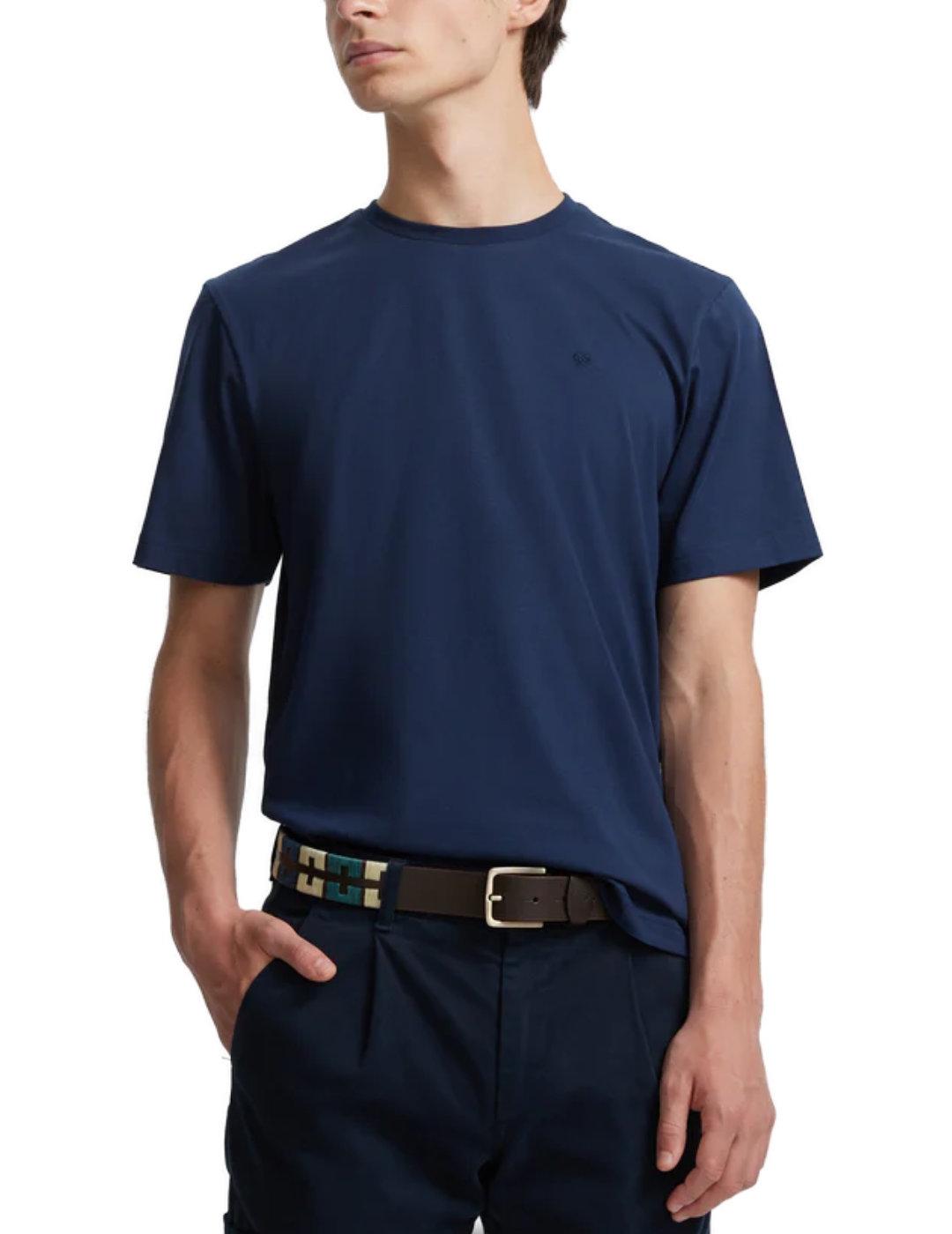 Camiseta silbon minilogo azul índigo manga corta para hombre