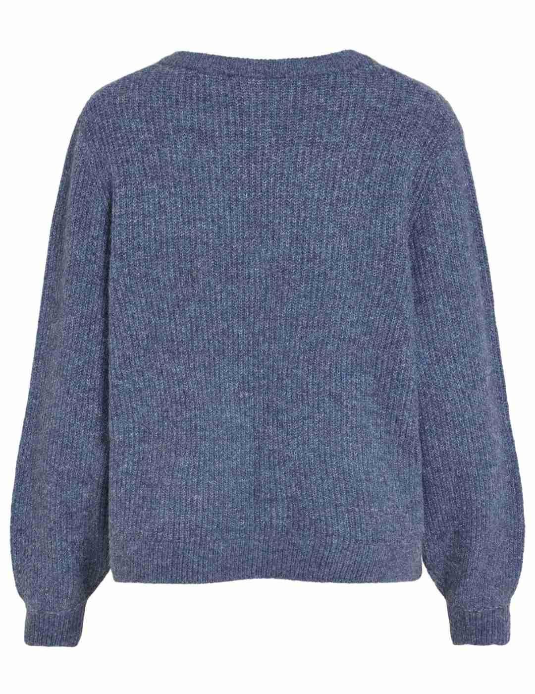 Jersey Vila Beluna cuello V azul de lana para mujer